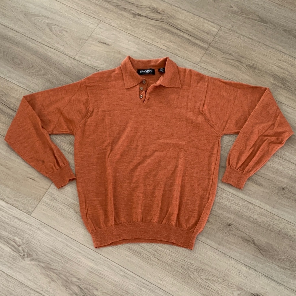 BRANDINI 100% Merino Wool Made in Italy Men's Rust 3 Button Sweater Size M